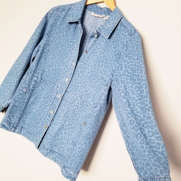 Soft Surroundings Leopard Thelma Chambray Long‎ Sleeve Button Down Shirt XSP - Picture 4 of 14